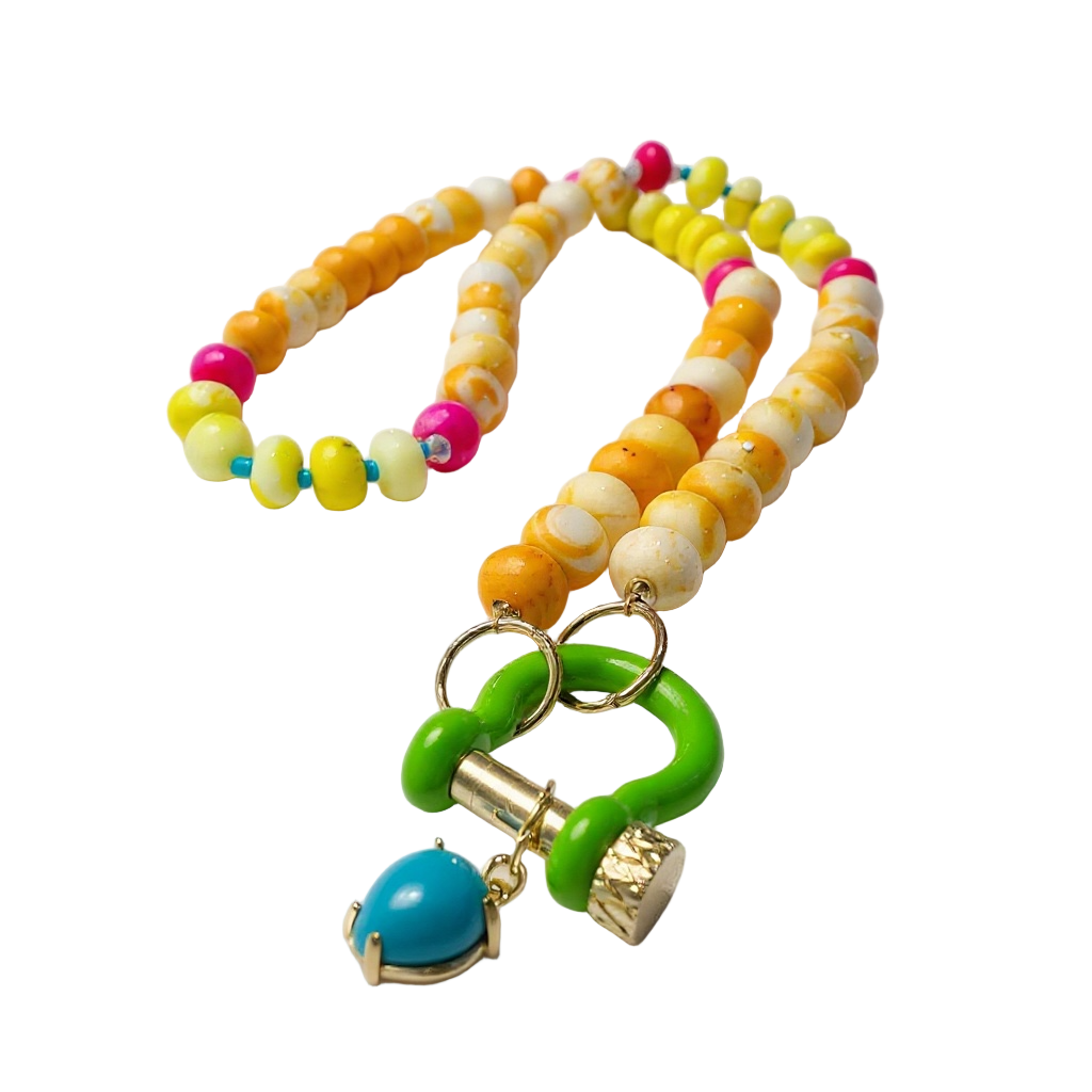 Gemstone Beaded Necklace in Neon Orange Tie-Dye
