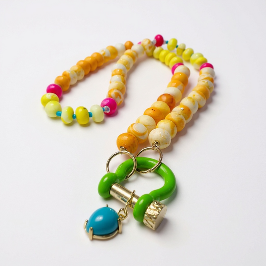 Gemstone Beaded Necklace in Neon Orange Tie-Dye