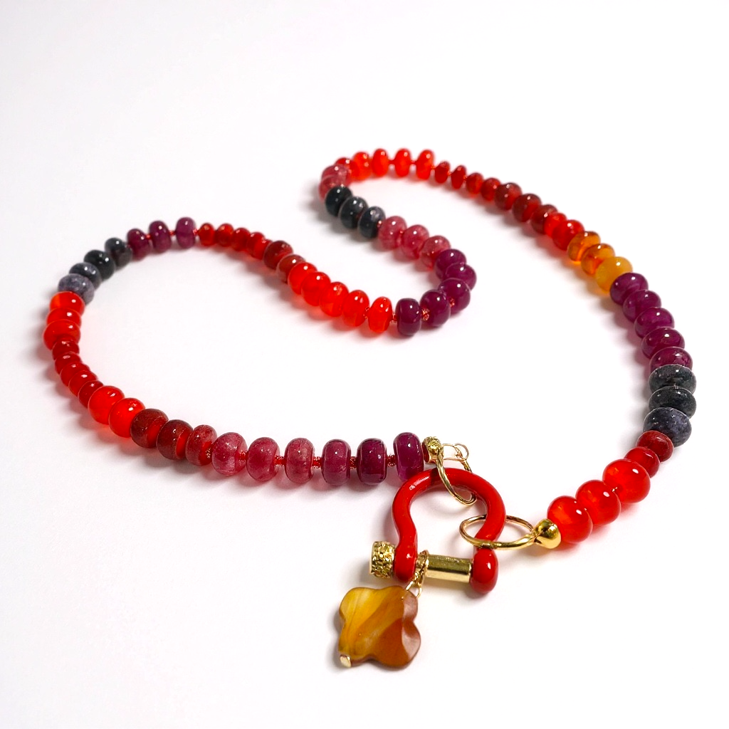 Gemstone Beaded Necklace in Cabernet