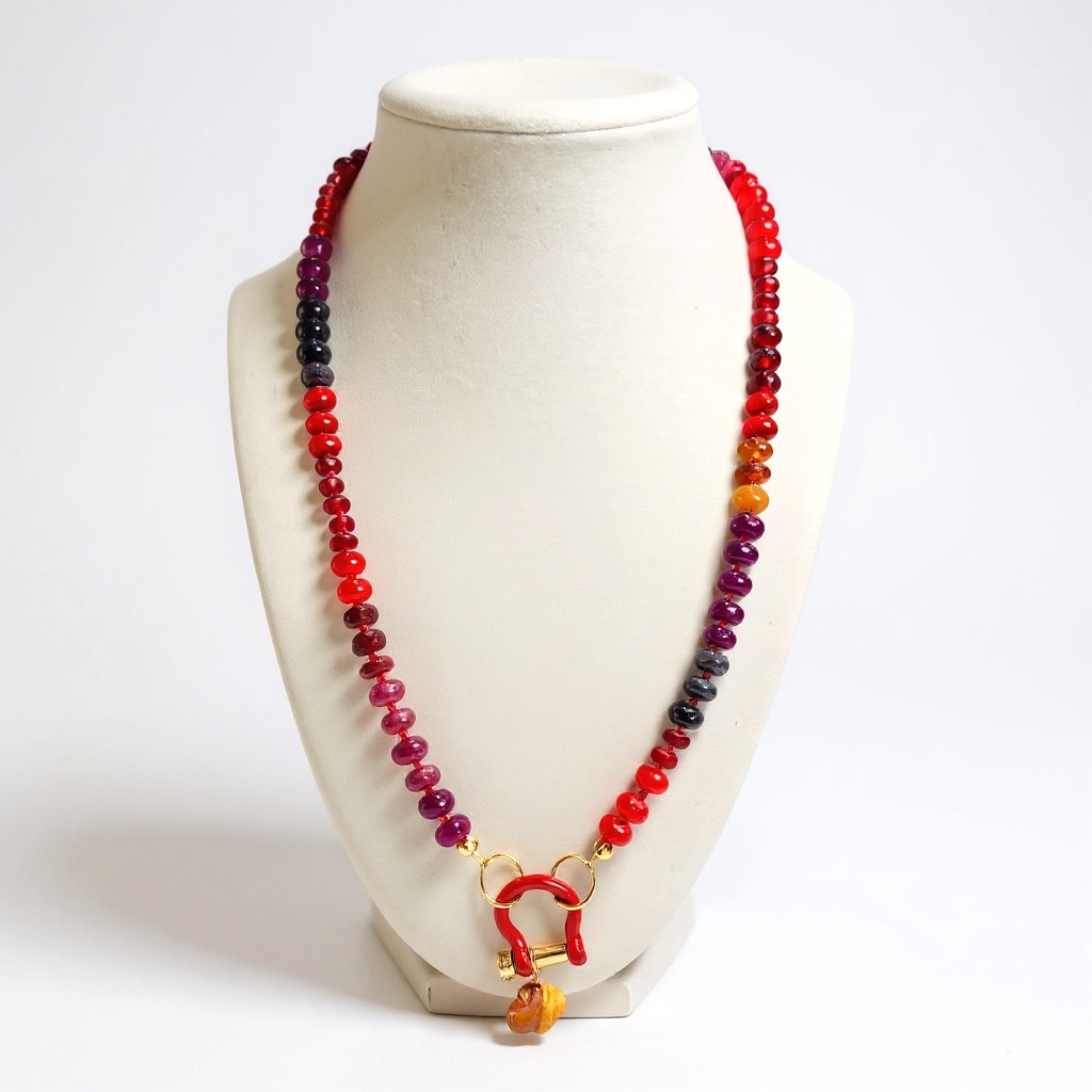 Gemstone Beaded Necklace in Cabernet