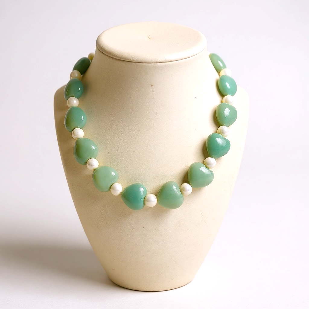 The Pearl & Huge Heart Gemstone Necklace in Jaded