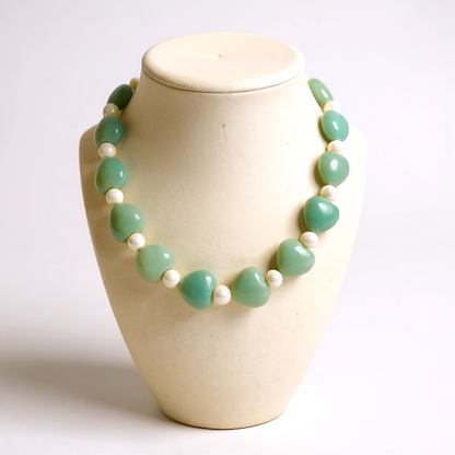 The Pearl & Huge Heart Gemstone Necklace in Jaded