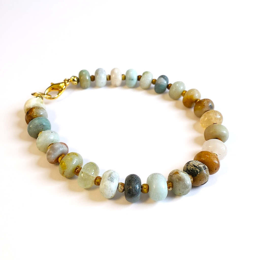 Gemstone Beaded Bracelet in Flax