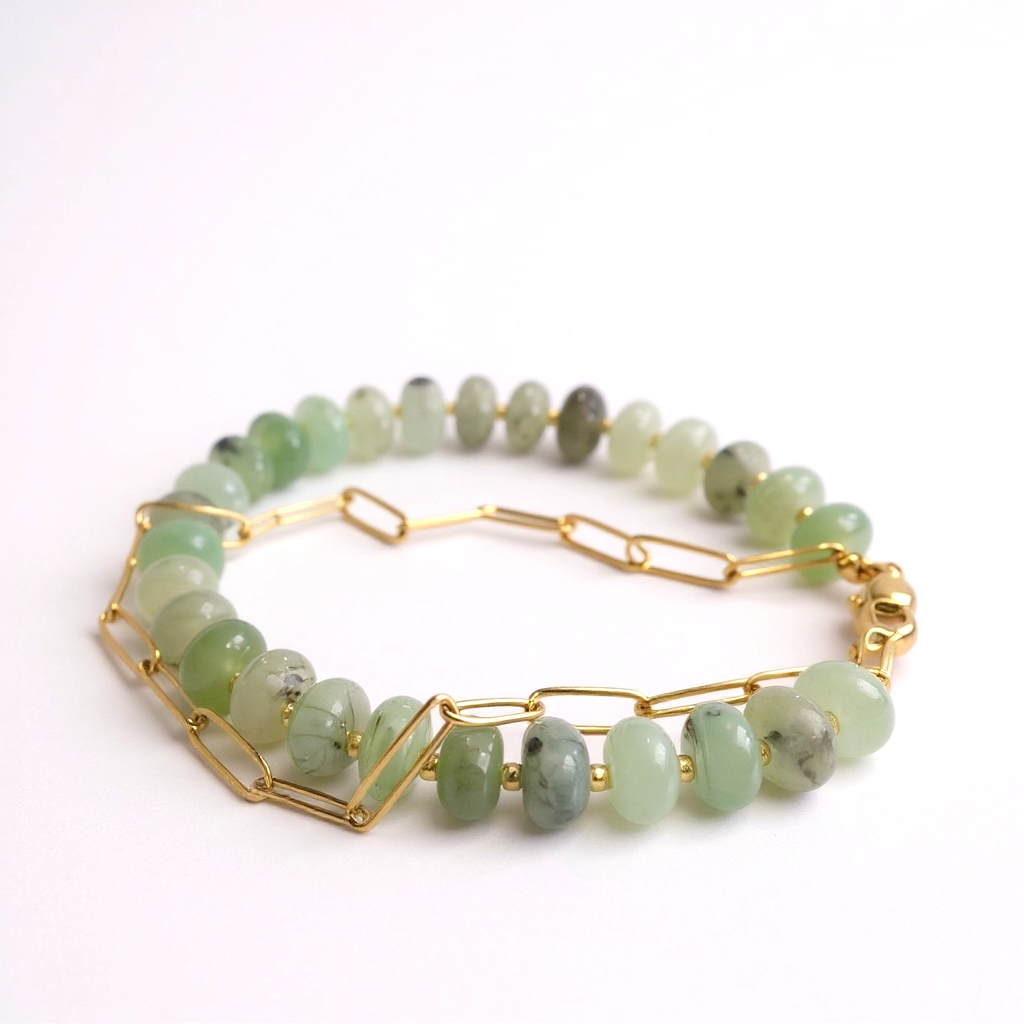 Gemstone Beaded Bracelet in Green Tea