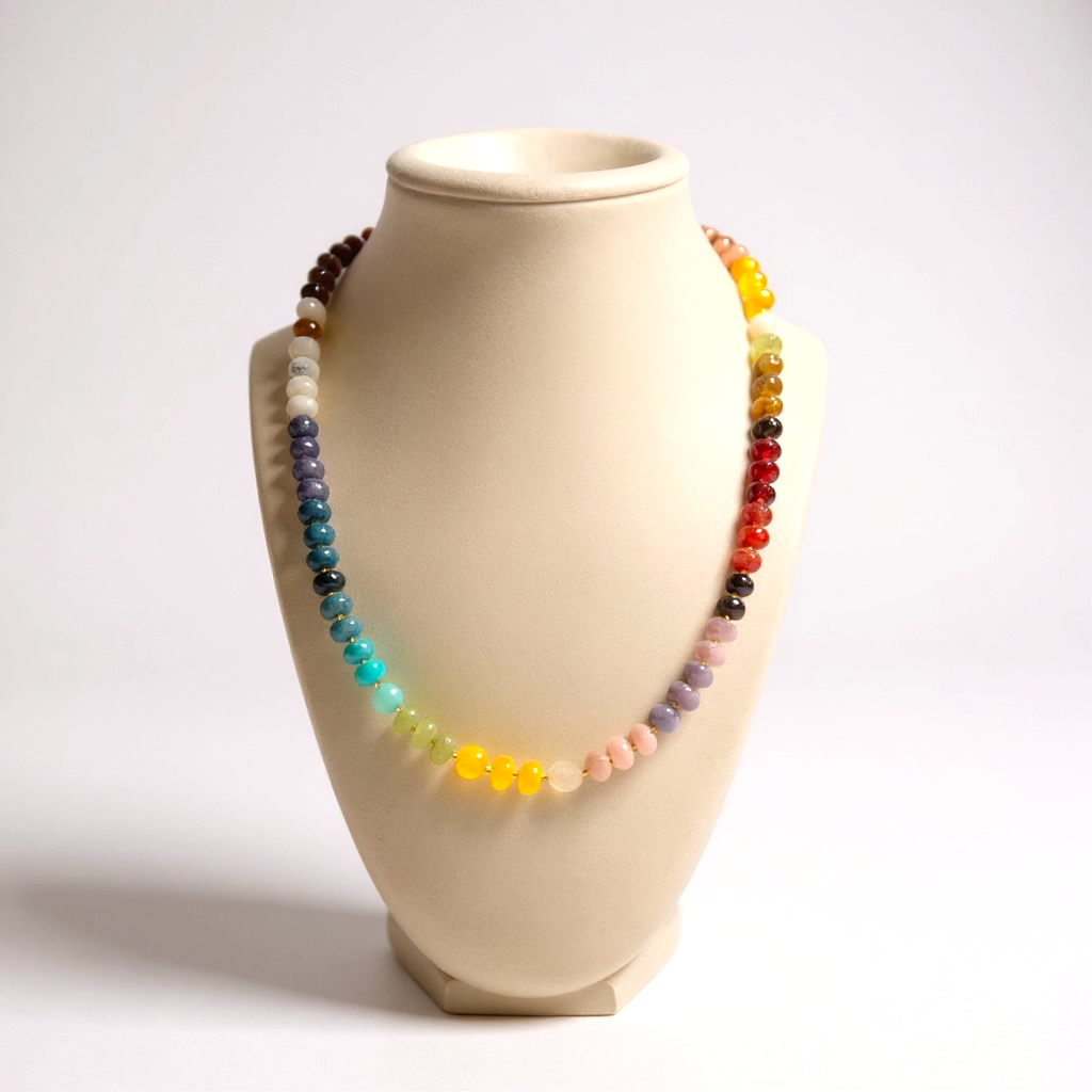 Gemstone Beaded Necklace in Leaves