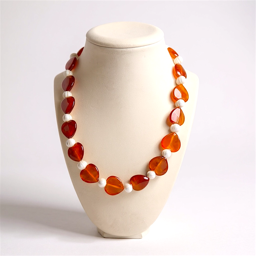 The Pearl and Huge Heart Gemstone Necklace in Burnt