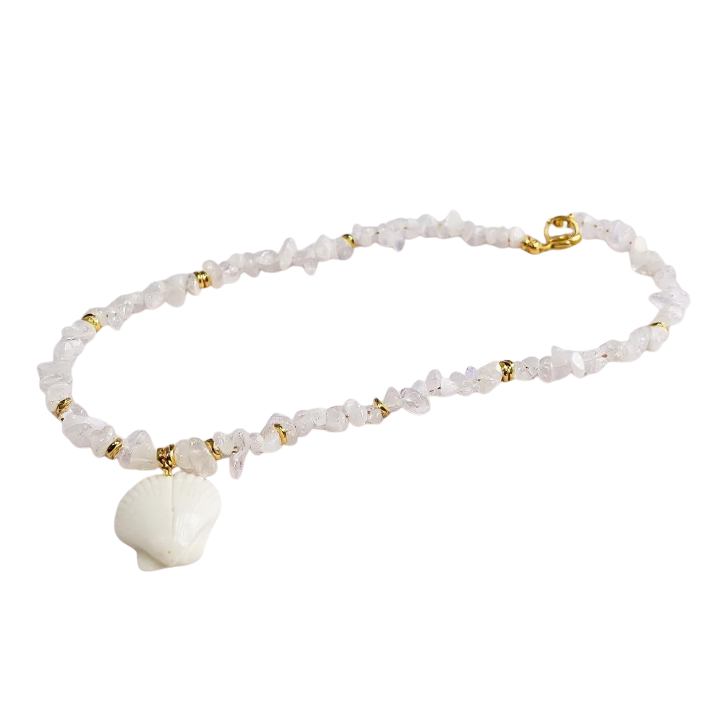 Rocky/Gemstone Beaded Necklace w/M.I. Shell Pendant in Clear