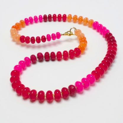 Gemstone Beaded Necklace in Red/Fuscia
