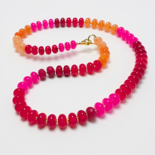 Gemstone Beaded Necklace in Red/Fuscia