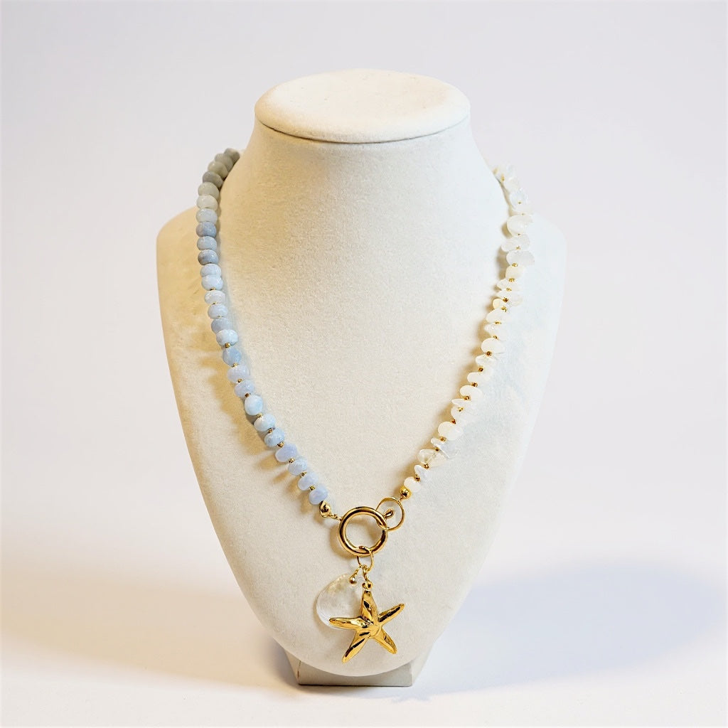 Rocky/Gemstone Beaded Necklace w/M.I Shell Pendant & Charm